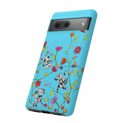 Tough Cases - Google Pixel - Samsung Galaxy - Motiv: Karierte Katzen, blau