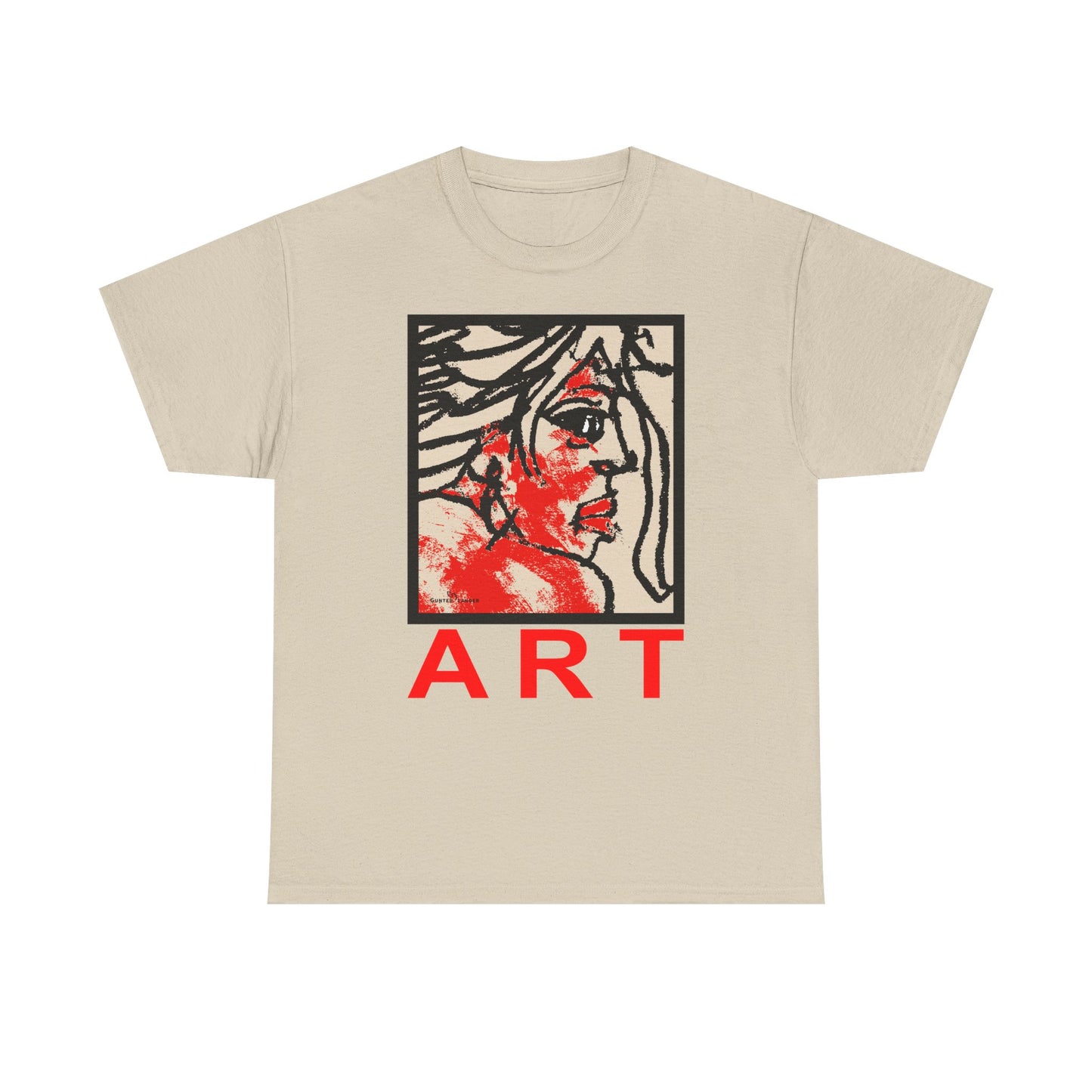 Unisex Heavy Cotton Tee - Motiv: Front, Ria mit Art Rot, H 40 cm