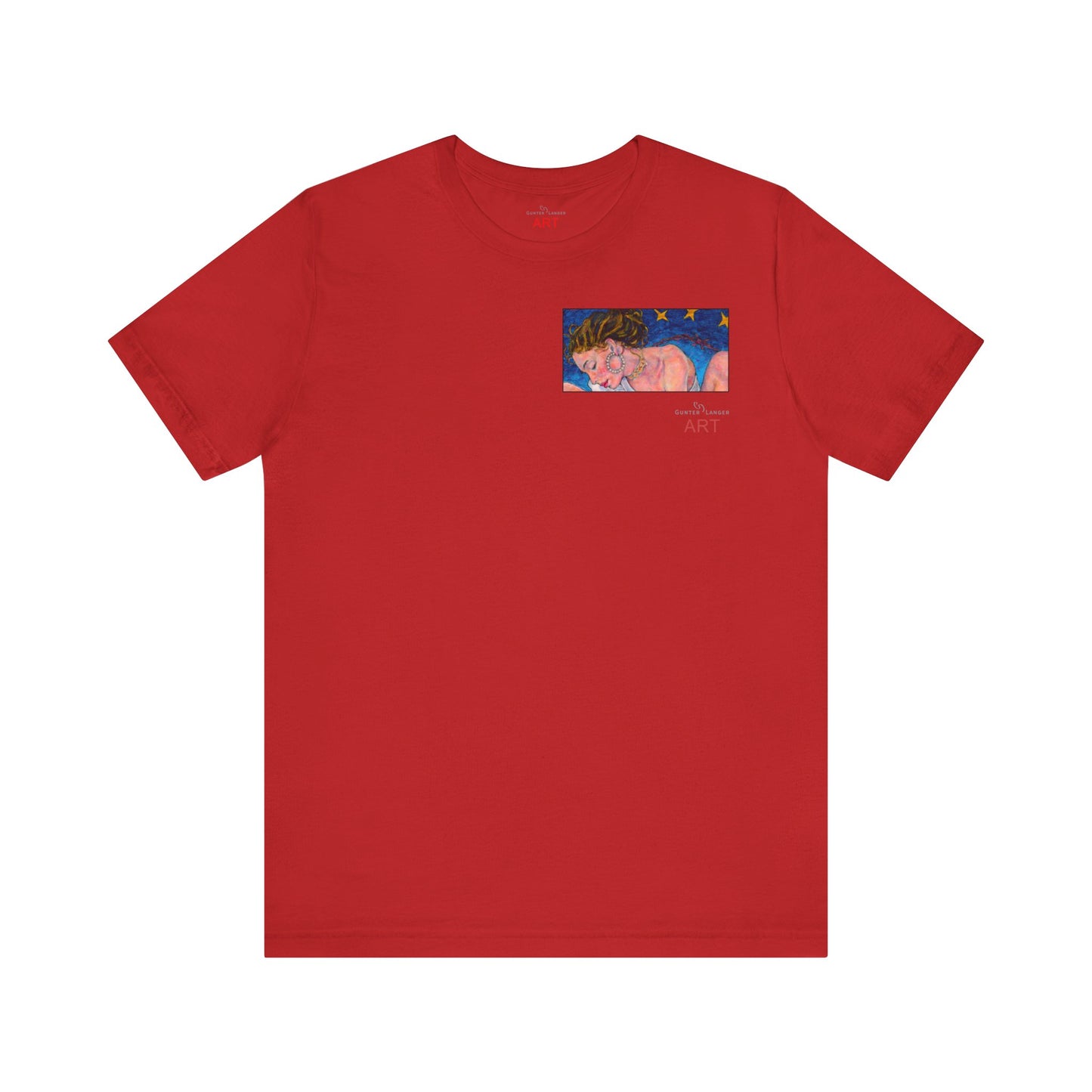 Unisex Jersey Short Sleeve Tee - Motiv: Front Alva (Ausschnitt H 7,8 cm) & Rückseite Alva, H 41 cm, Neck Label