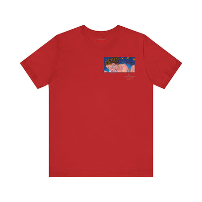 Unisex Jersey Short Sleeve Tee - Motiv: Front Alva (Ausschnitt H 7,8 cm) & Rückseite Alva, H 41 cm, Neck Label