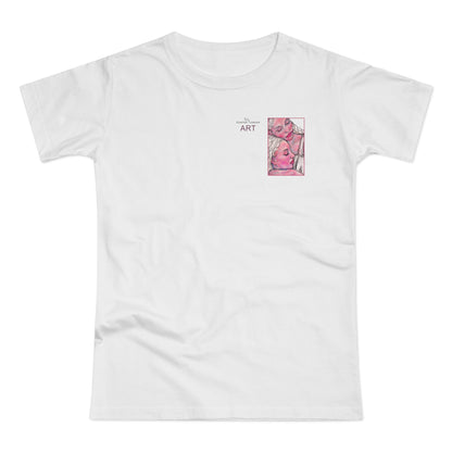 Single Jersey Women's T-shirt - hell - Motiv: Zuflucht, Ausschnitt, H 10 cm