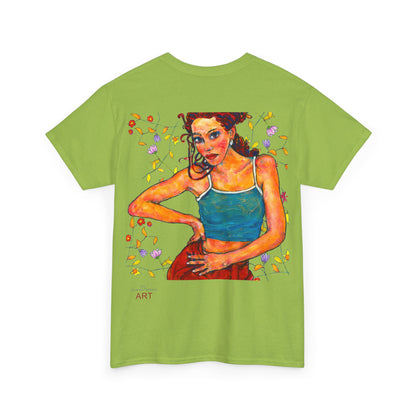 Unisex Heavy Cotton Tee - Motiv: Front, Lea, H 13cm & Rückseite, Lea A02, Ranken, 40 cm, Neck Label