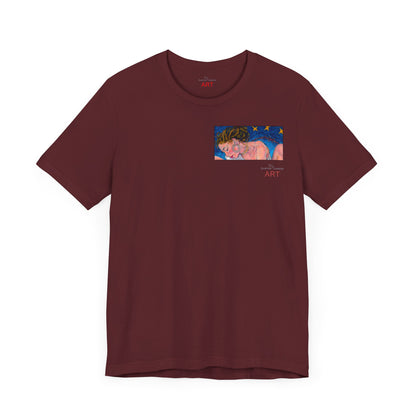 Unisex Jersey Short Sleeve Tee - Motiv: Front Alva (Ausschnitt H 7,8 cm) & Rückseite Alva, H 41 cm, Neck Label