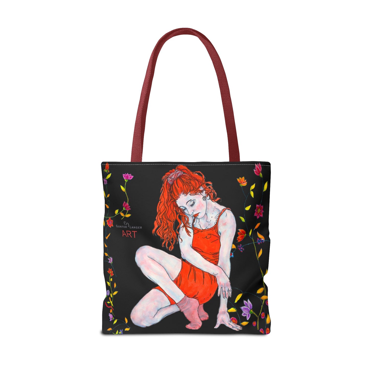 Tote Bag (AOP) - Motiv: Front Julia & Rückseite Julia, 41,44cm Schwarz, Ranken