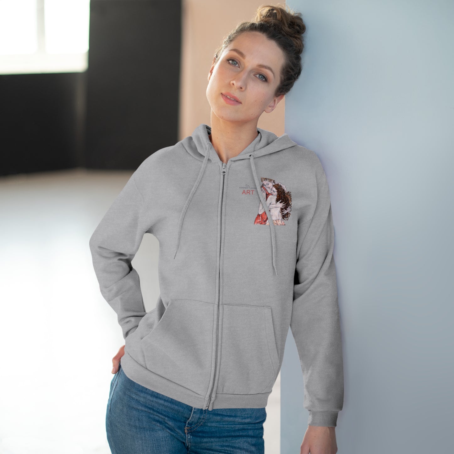 Unisex Hooded Zip Sweatshirt - Motiv: Front Bei dir, H 11 cm & Rückseite Bei dir, H 49 cm