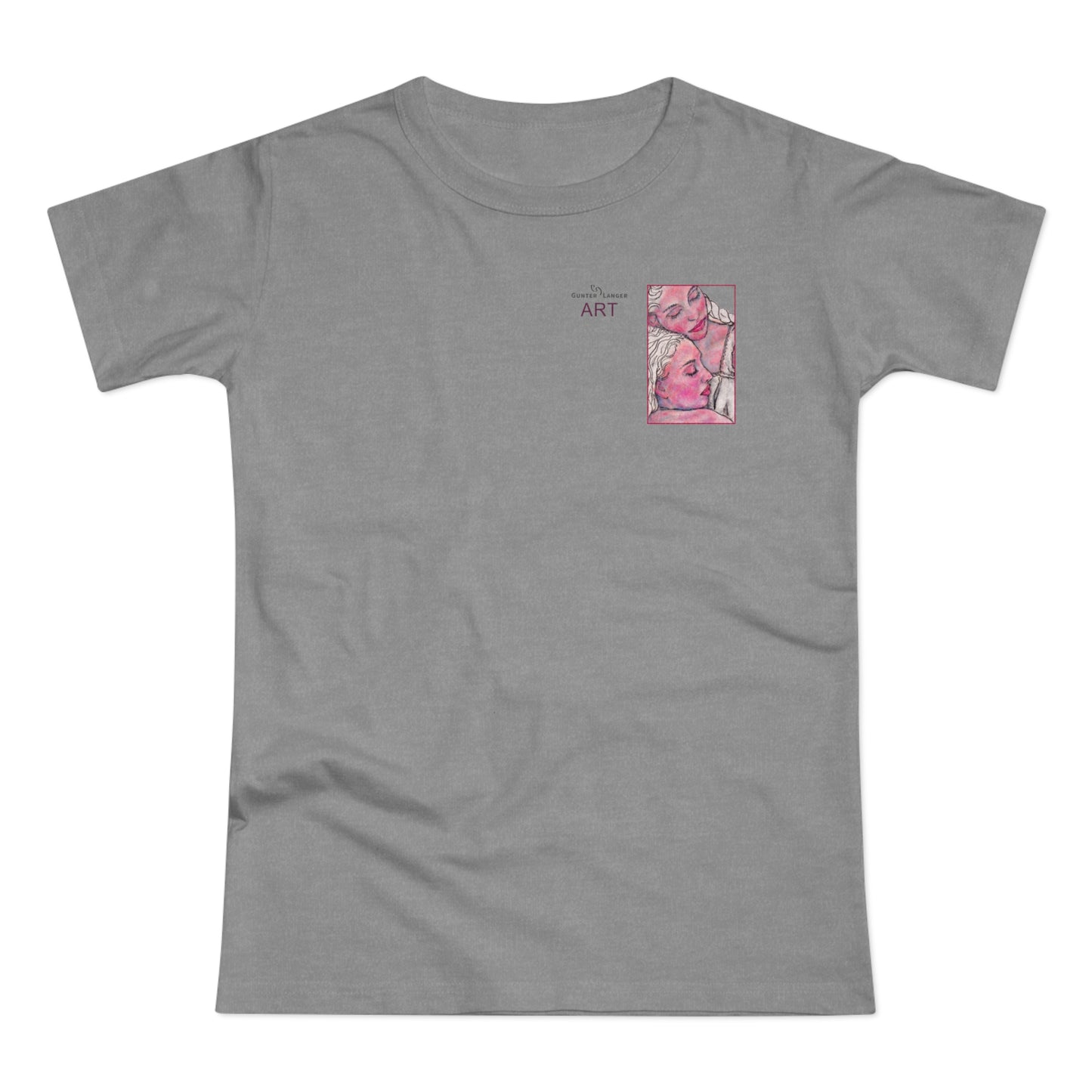 Single Jersey Women's T-shirt - hell - Motiv: Zuflucht, Ausschnitt, H 10 cm