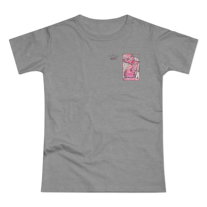 Single Jersey Women's T-shirt - hell - Motiv: Zuflucht, Ausschnitt, H 10 cm