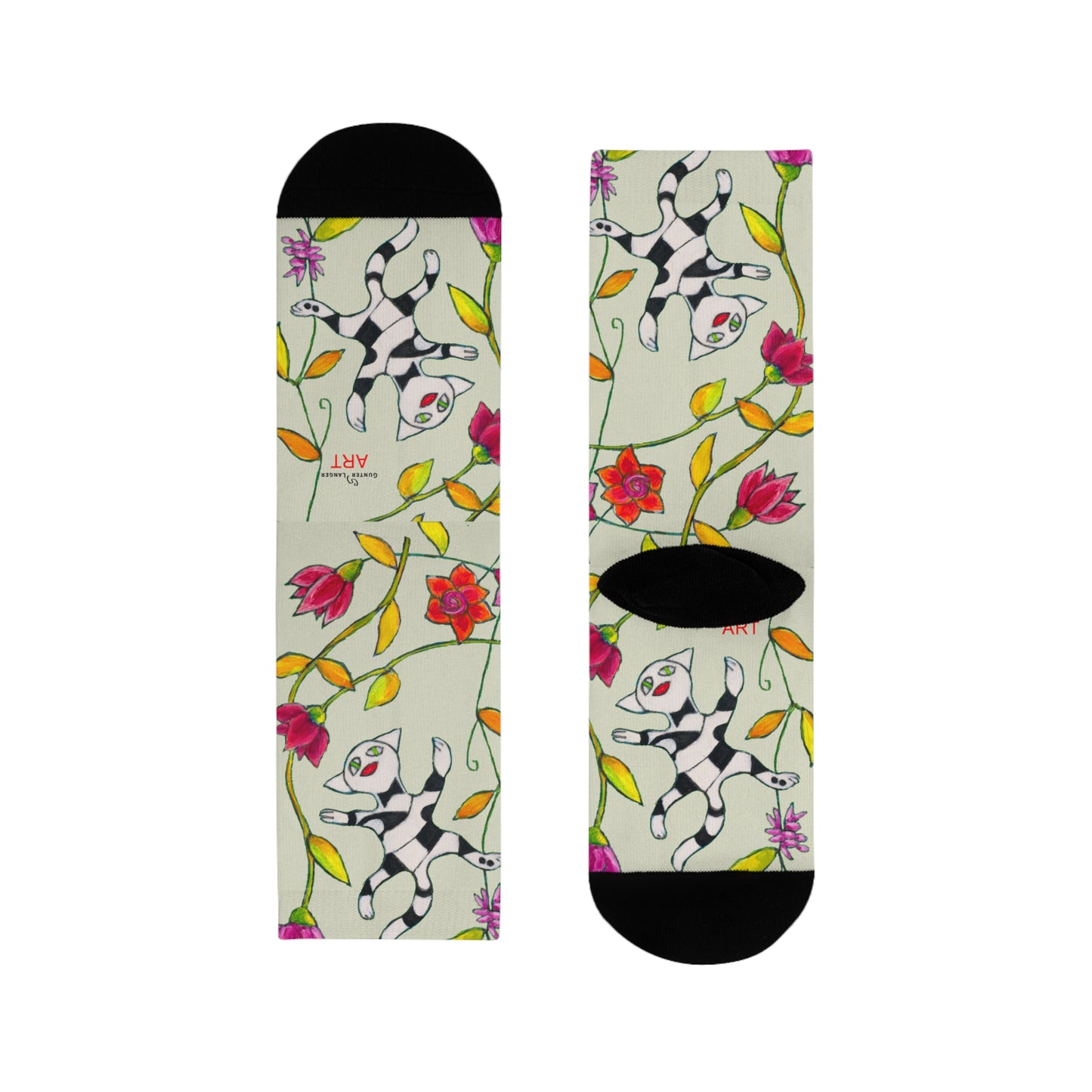 Sublimation Crew Socks (EU) - Motiv: Katze fliegt durch Ranken