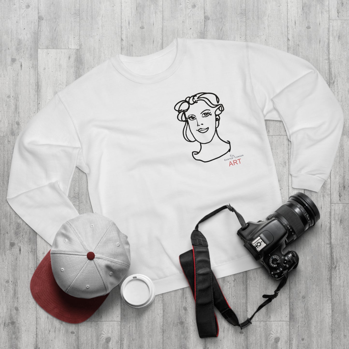 Unisex Crew Neck Sweatshirt (EU) - Motiv: Front Gia, (klein) H 20 cm & Rückseite Gia, H 49 cm
