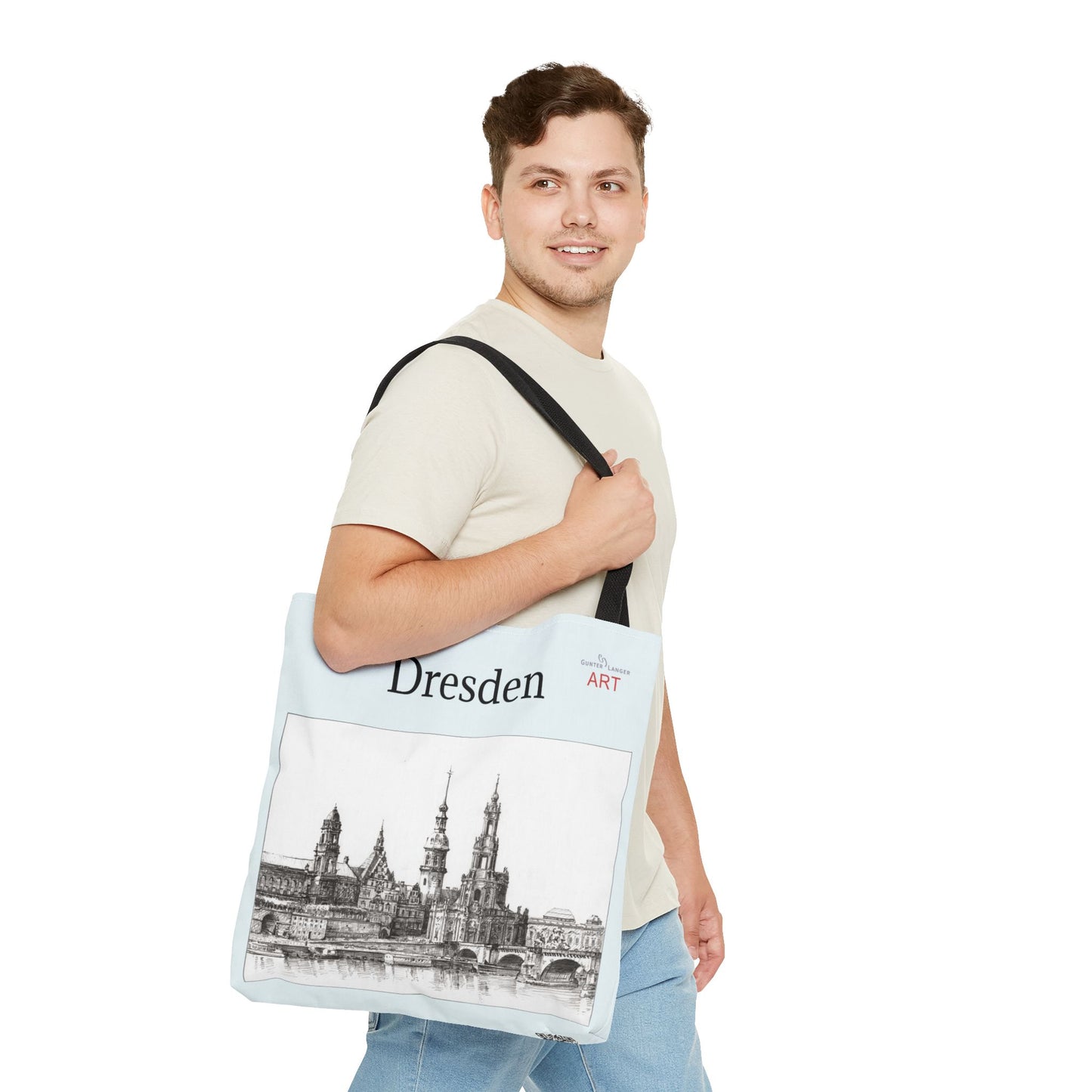 Tote Bag (AOP) - Motiv: Dresden -  Terrassenufer, Hofkirche, Schloß, Bleistift