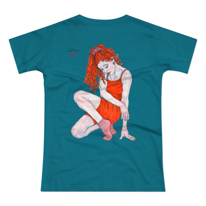 Single Jersey Women's T-shirt - hell - Motiv:  Front Julia, Ausschnitt 6,7 cm & Rückseite Julia, H 37 cm