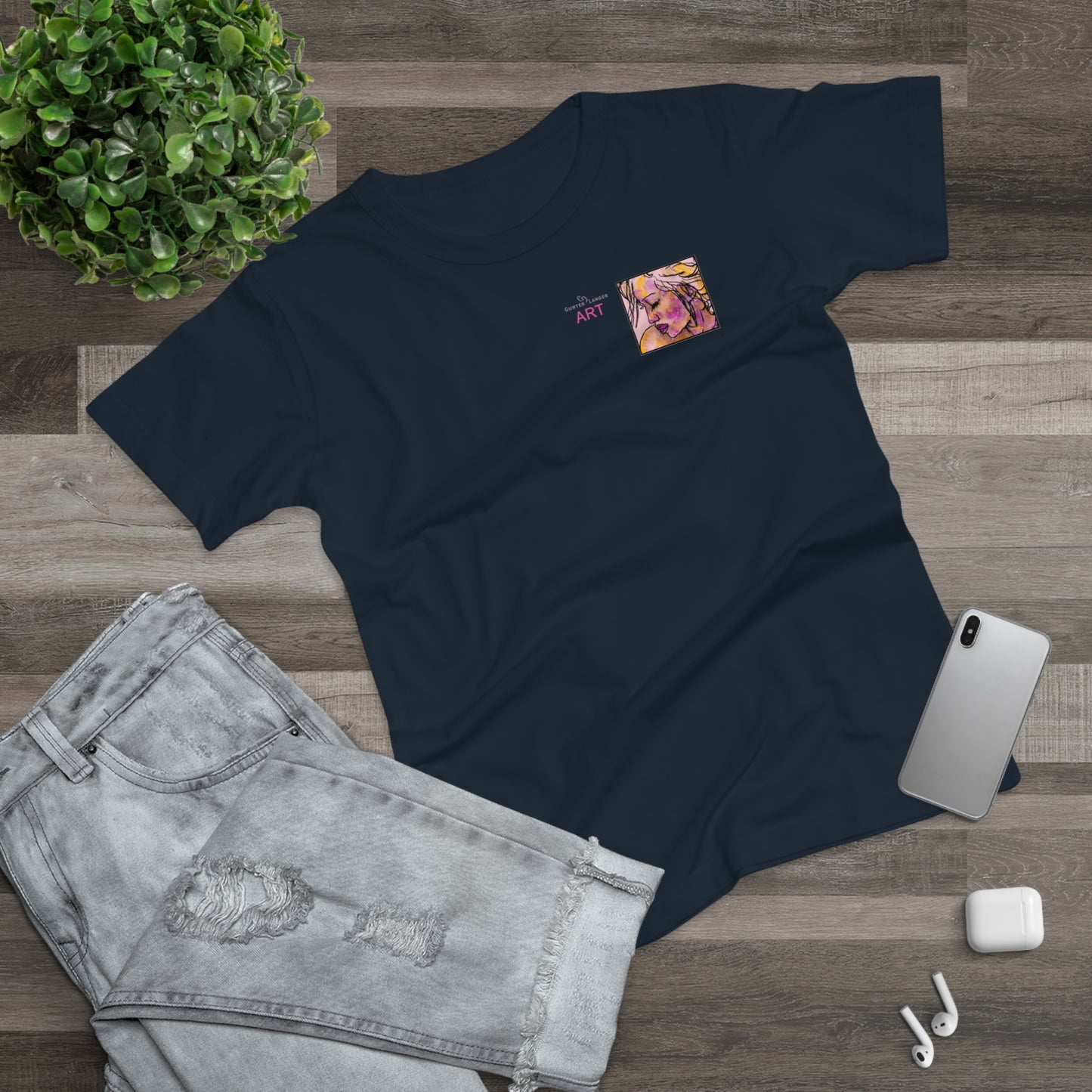 Single Jersey Women's T-shirt- dunkel - Motiv: Lilli, Ausschnitt, H 6,5 cm