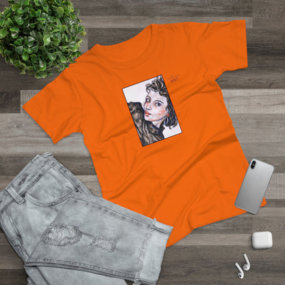 Single Jersey Women's T-shirt - hell - Motiv: Front Annette, H 20 cm & Rückseite Annette, H 35,56 cm