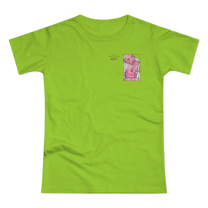 Single Jersey Women's T-shirt - hell - Motiv: Zuflucht, Ausschnitt, H 10 cm