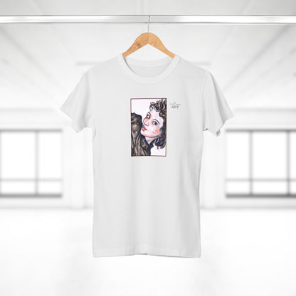 Single Jersey Women's T-shirt - hell - Motiv: Front Annette, H 20 cm & Rückseite Annette, H 35,56 cm