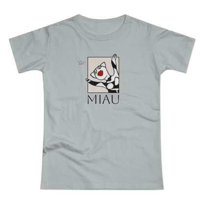 Single Jersey Women's T-shirt - hell - Motiv: Front Miau, H 15,3 cm, Rückseite Miau, H27,94 cm