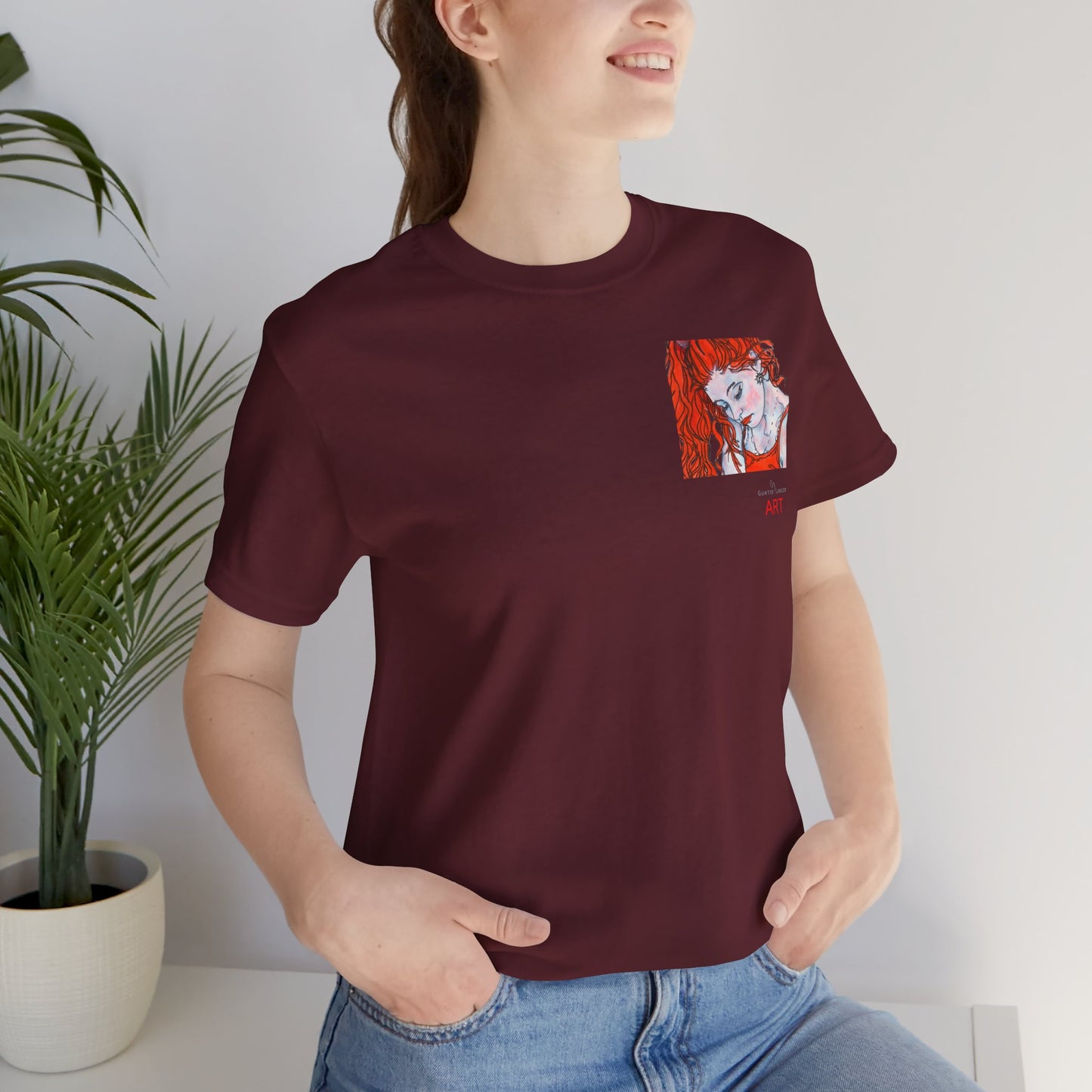 Unisex Jersey Short Sleeve Tee - Motiv: Front Julia (Ausschnitt) & Rückseite Julia, H 49 cm