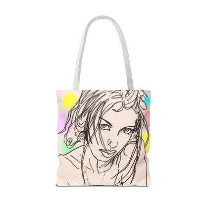 Tote Bag (AOP) - Motiv:  Front Rosalie & Rückseite Rosalie, Farbiger Hintergrund