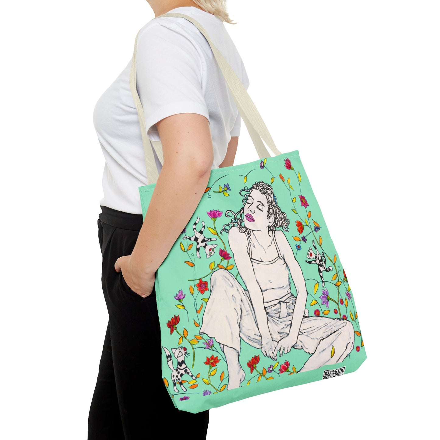 Tote Bag (AOP) - Motiv: Carolin sw auf dklgrün