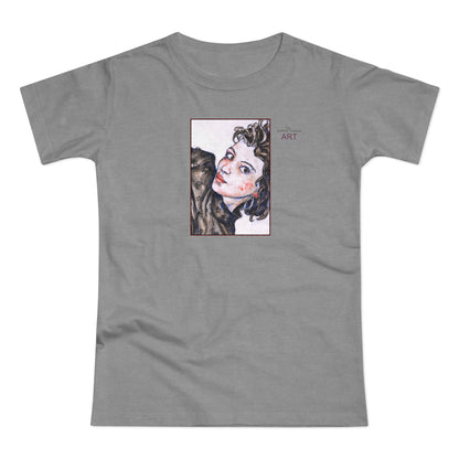 Single Jersey Women's T-shirt - hell - Motiv: Front Annette, H 20 cm & Rückseite Annette, H 35,56 cm