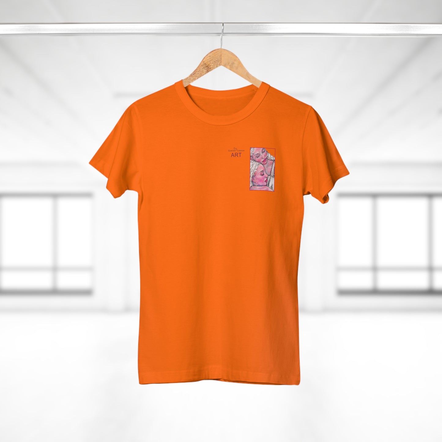 Single Jersey Women's T-shirt - hell - Motiv: Zuflucht, Ausschnitt, H 10 cm