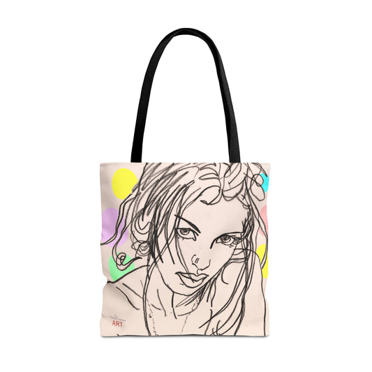 Tote Bag (AOP) - Motiv:  Front Rosalie & Rückseite Bea, Farbiger Hintergrund