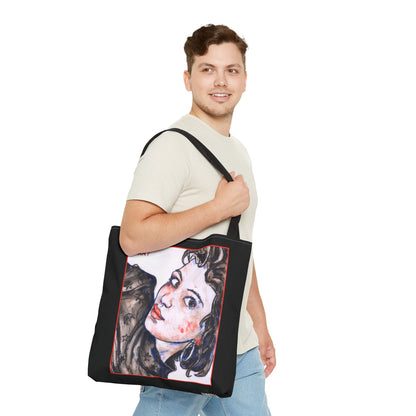Tote Bag (AOP) - Motiv: Front Annette & Rückseite Annette 37cm, schwarz