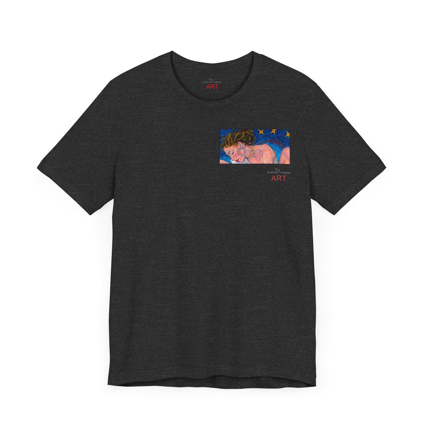 Unisex Jersey Short Sleeve Tee - Motiv: Front Alva (Ausschnitt H 7,8 cm) & Rückseite Alva, H 41 cm, Neck Label