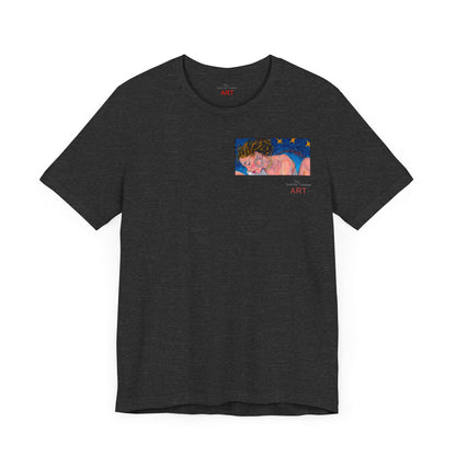 Unisex Jersey Short Sleeve Tee - Motiv: Front Alva (Ausschnitt H 7,8 cm) & Rückseite Alva, H 41 cm, Neck Label