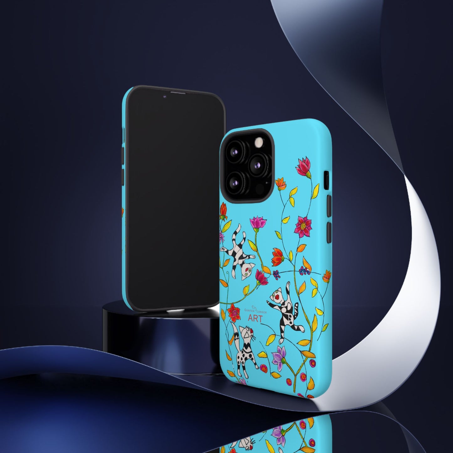 Tough Cases - iPhone - Motiv: Karierte Katzen, blau