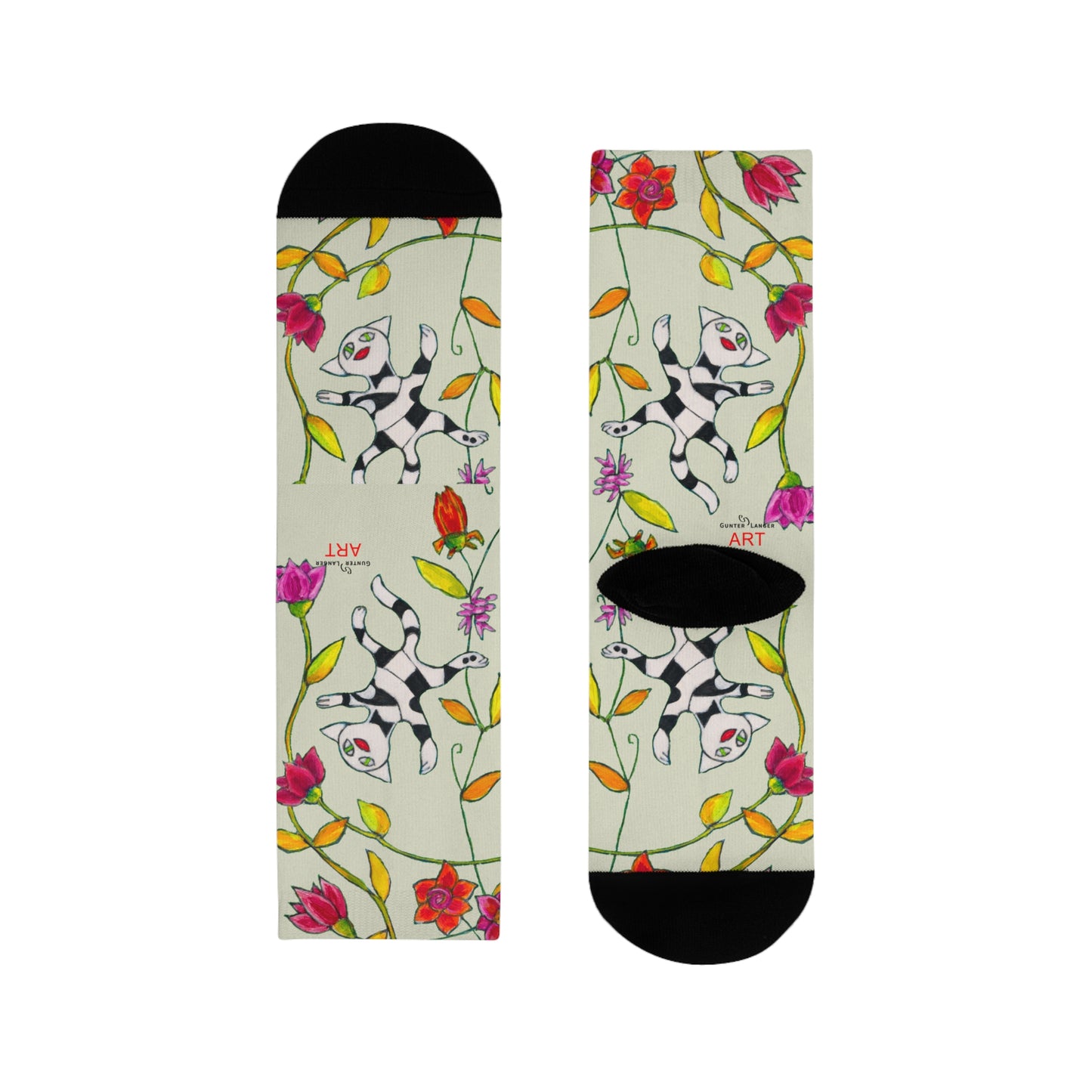 Sublimation Crew Socks (EU) - Motiv: Katze fliegt durch Ranken M