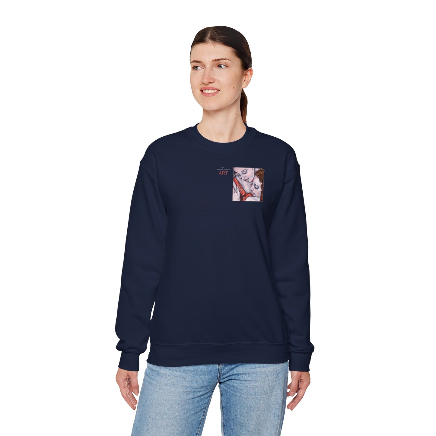 Unisex Heavy Blend™ Crewneck Sweatshirt - Motiv: Front Bei dir (Ausschnitt) & Rückseite Bei dir H 43 cm