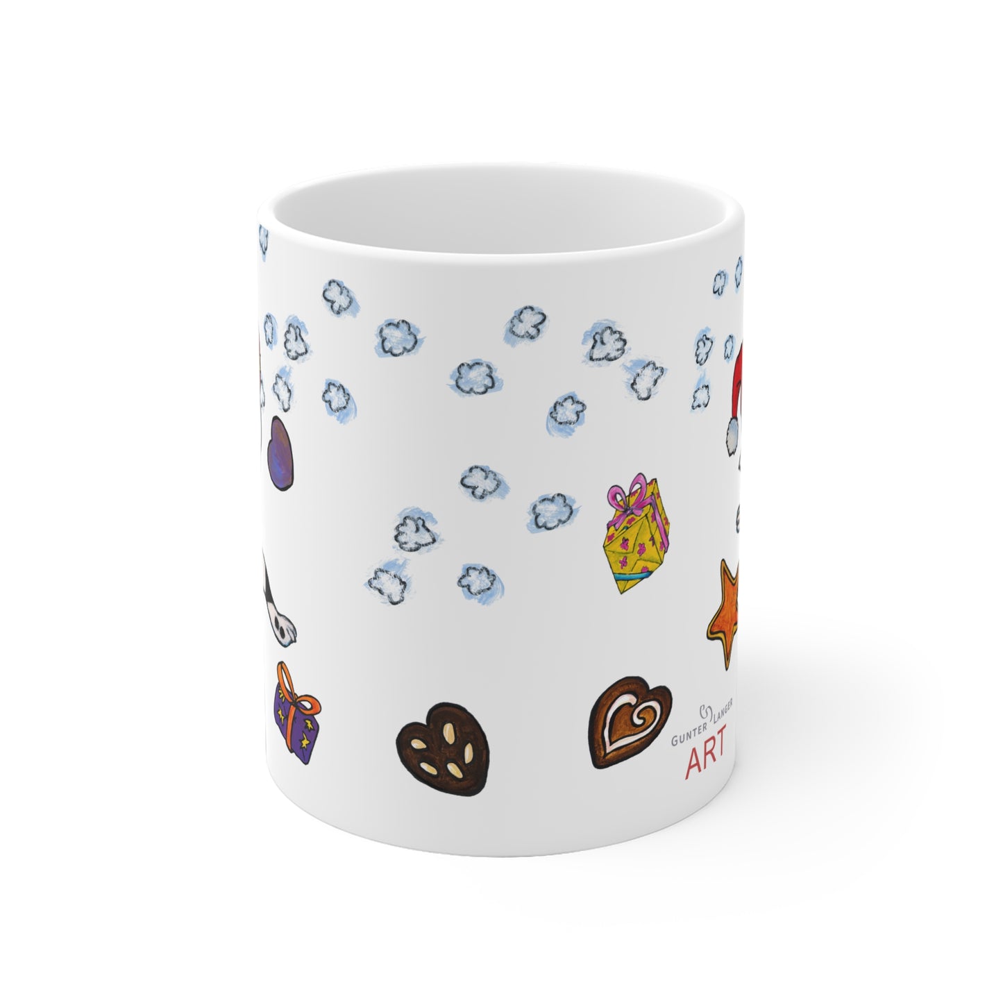 Ceramic Mug (EU) - Motiv:  Weihnachtskatze 3, Schneeflocken