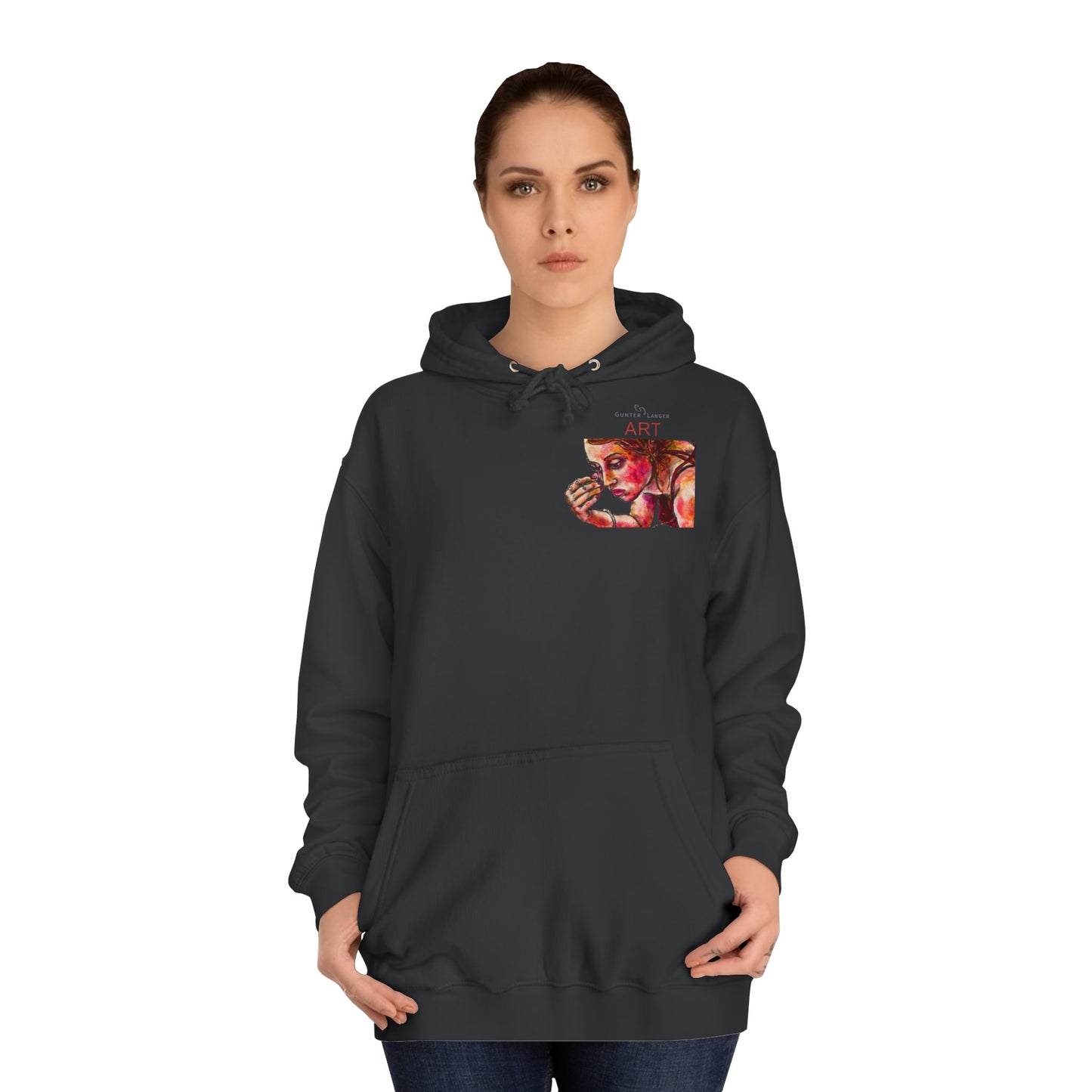 Unisex College Hoodie - Motiv: Front, Marla (Ausschnitt H 10 cm) & Rückseite Marla, H30 cm