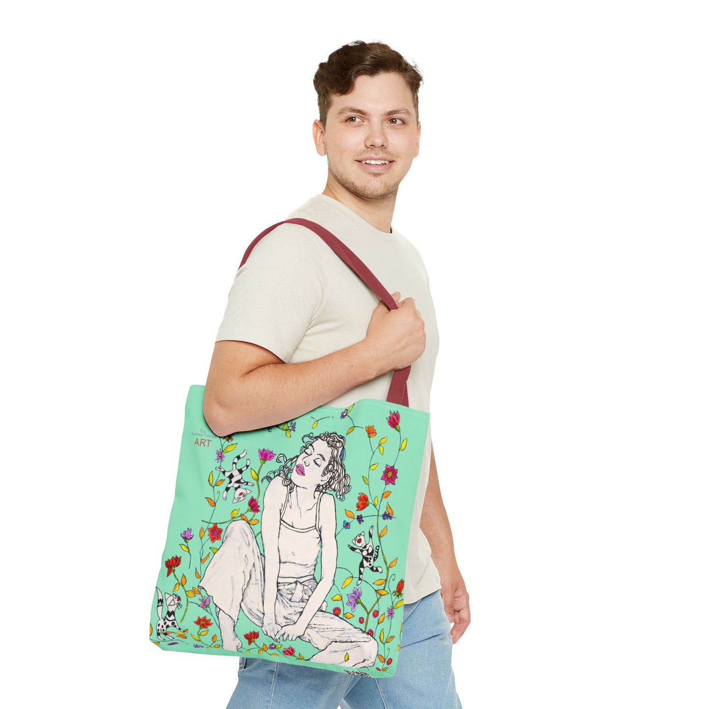 Tote Bag (AOP) - Motiv: Carolin sw auf dklgrün