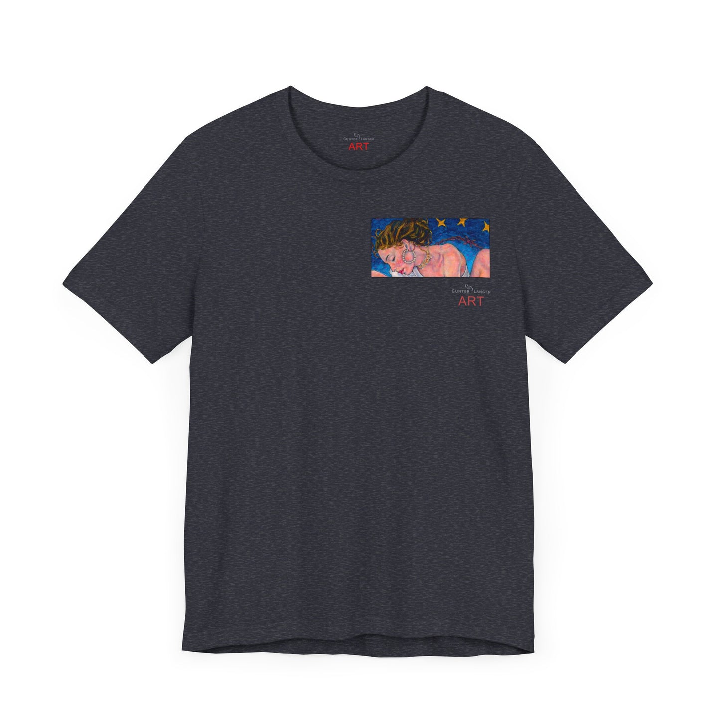 Unisex Jersey Short Sleeve Tee - Motiv: Front Alva (Ausschnitt H 7,8 cm) & Rückseite Alva, H 41 cm, Neck Label