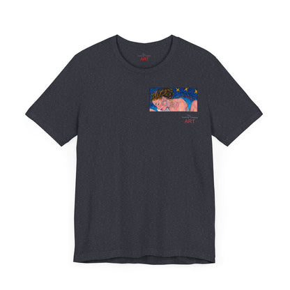 Unisex Jersey Short Sleeve Tee - Motiv: Front Alva (Ausschnitt H 7,8 cm) & Rückseite Alva, H 41 cm, Neck Label