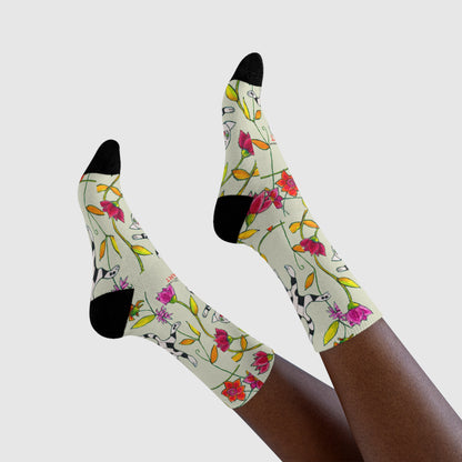 Sublimation Crew Socks (EU) - Motiv: Katze fliegt durch Ranken M