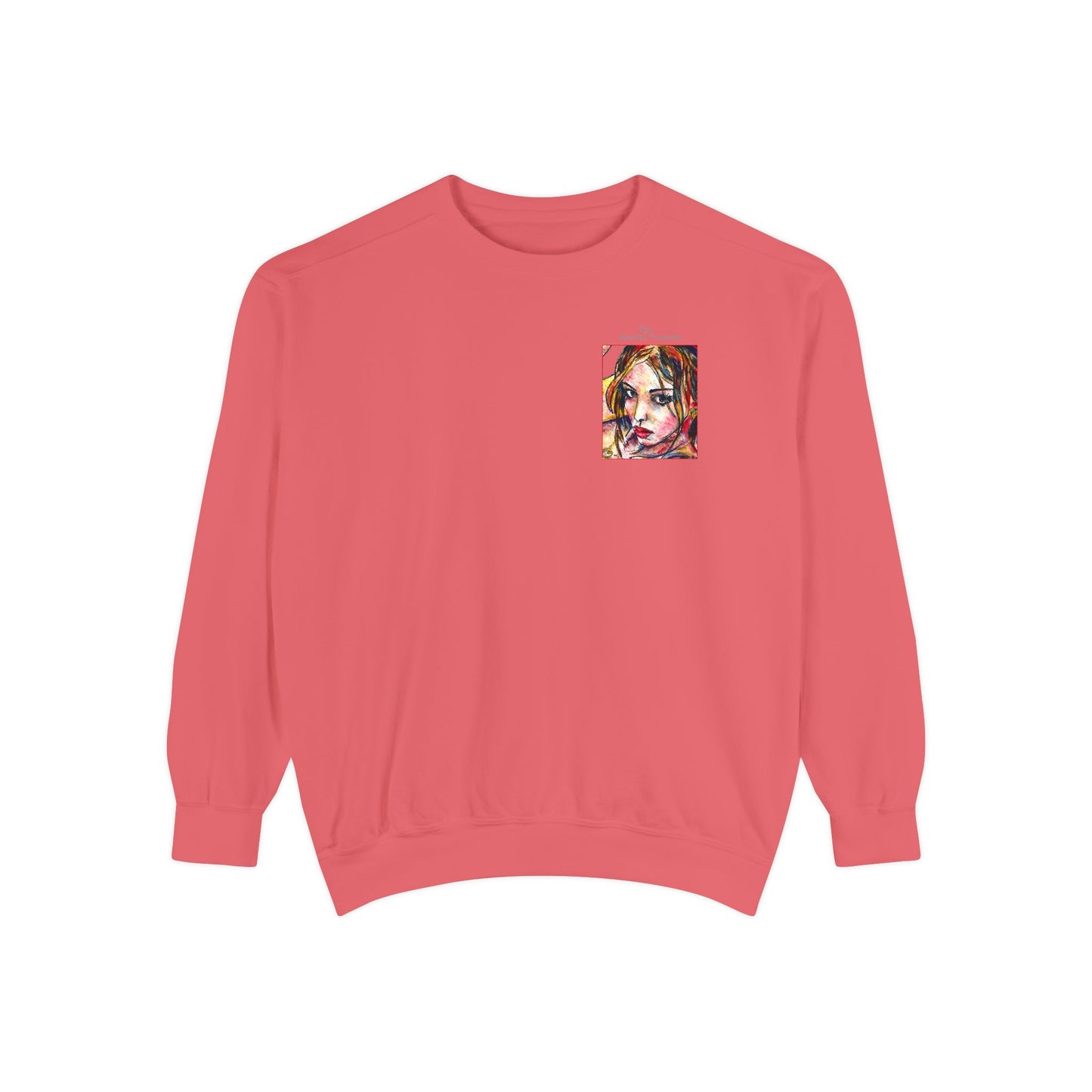 Unisex Garment-Dyed Sweatshirt - Motiv: Front Camilla (H 11,4 cm) & Rückseite Camilla / Leni, H 41 cm