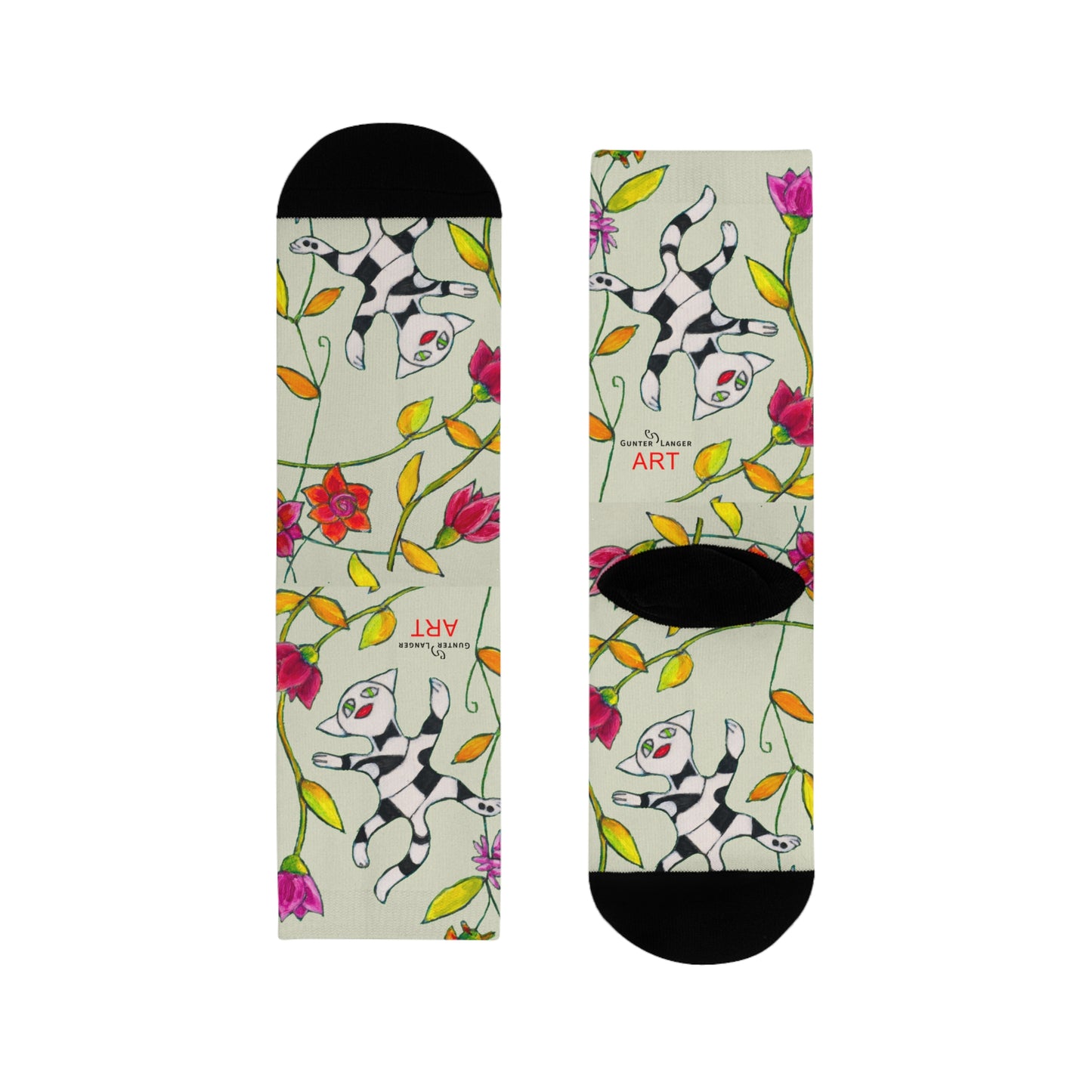 Sublimation Crew Socks (EU) - Motiv: Katze fliegt durch Ranken L