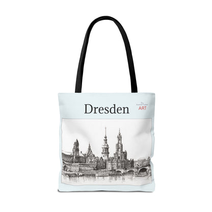 Tote Bag (AOP) - Motiv: Dresden -  Terrassenufer, Hofkirche, Schloß, Bleistift
