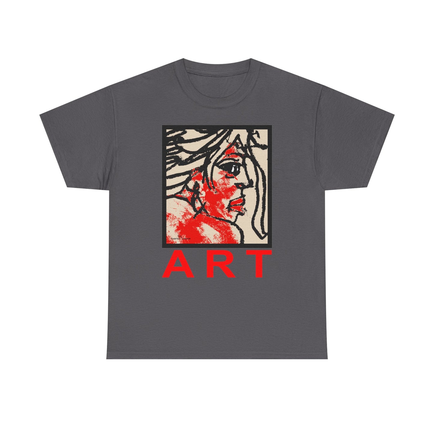 Unisex Heavy Cotton Tee - Motiv: Front, Ria mit Art Rot, H 40 cm