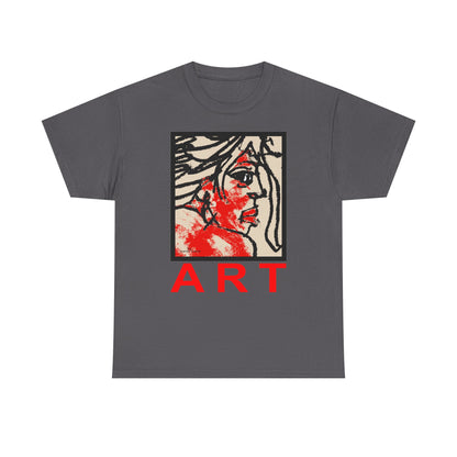 Unisex Heavy Cotton Tee - Motiv: Front, Ria mit Art Rot, H 40 cm