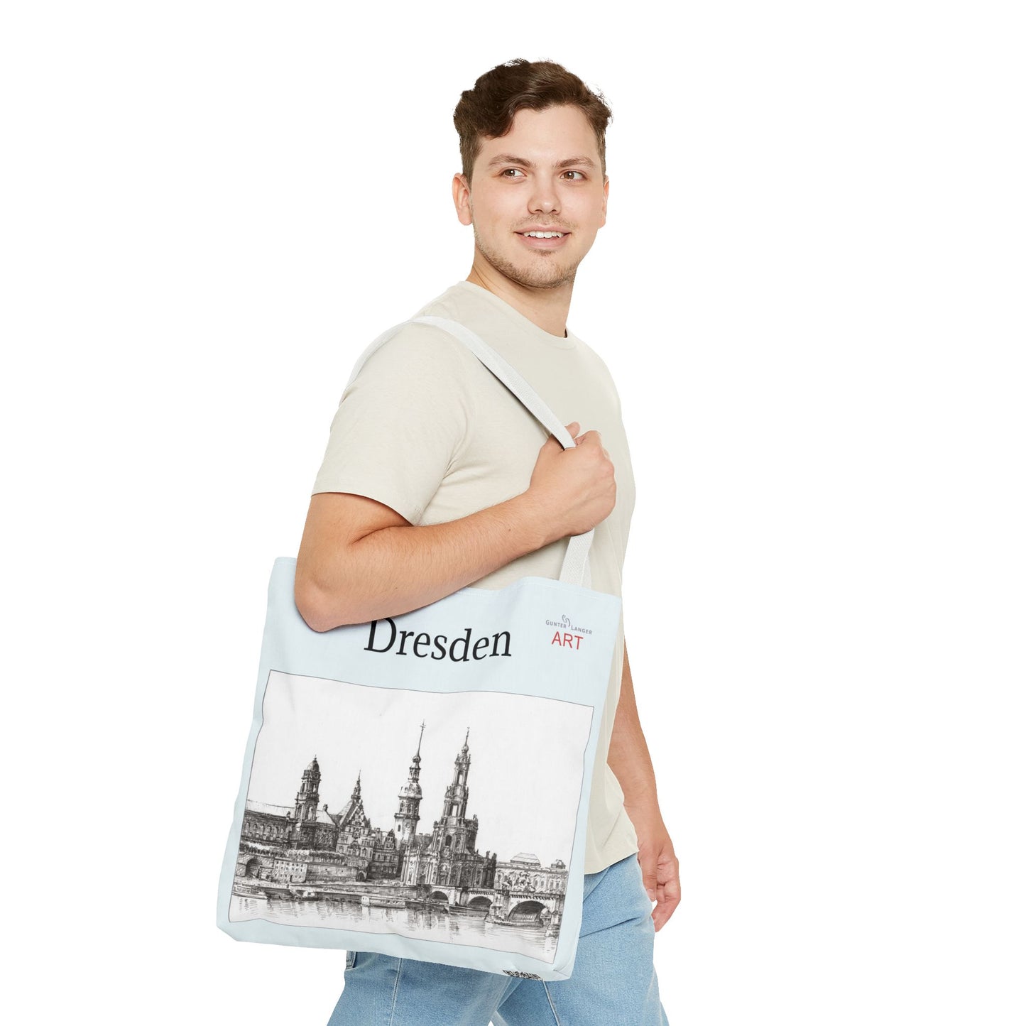 Tote Bag (AOP) - Motiv: Dresden -  Terrassenufer, Hofkirche, Schloß, Bleistift