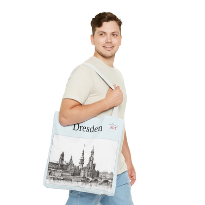 Tote Bag (AOP) - Motiv: Dresden -  Terrassenufer, Hofkirche, Schloß, Bleistift