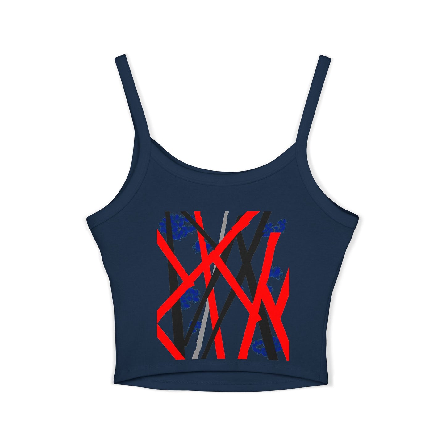 Women's Spaghetti Strap Tank Top - Motiv Front Antonietta, blaue Punkte & Rückseite Mikado