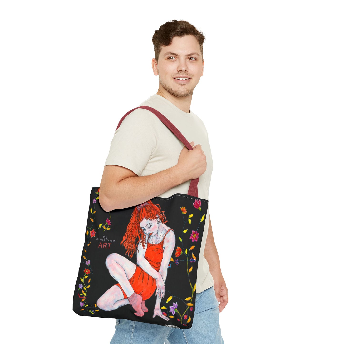 Tote Bag (AOP) - Motiv: Front Julia & Rückseite Julia, 41,44cm Schwarz, Ranken