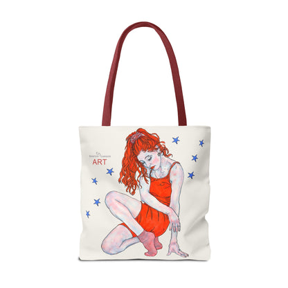 Tote Bag (AOP) - Motiv: Front Julia & Rückseite Julia 41,44cm Beige, Blaue Sterne