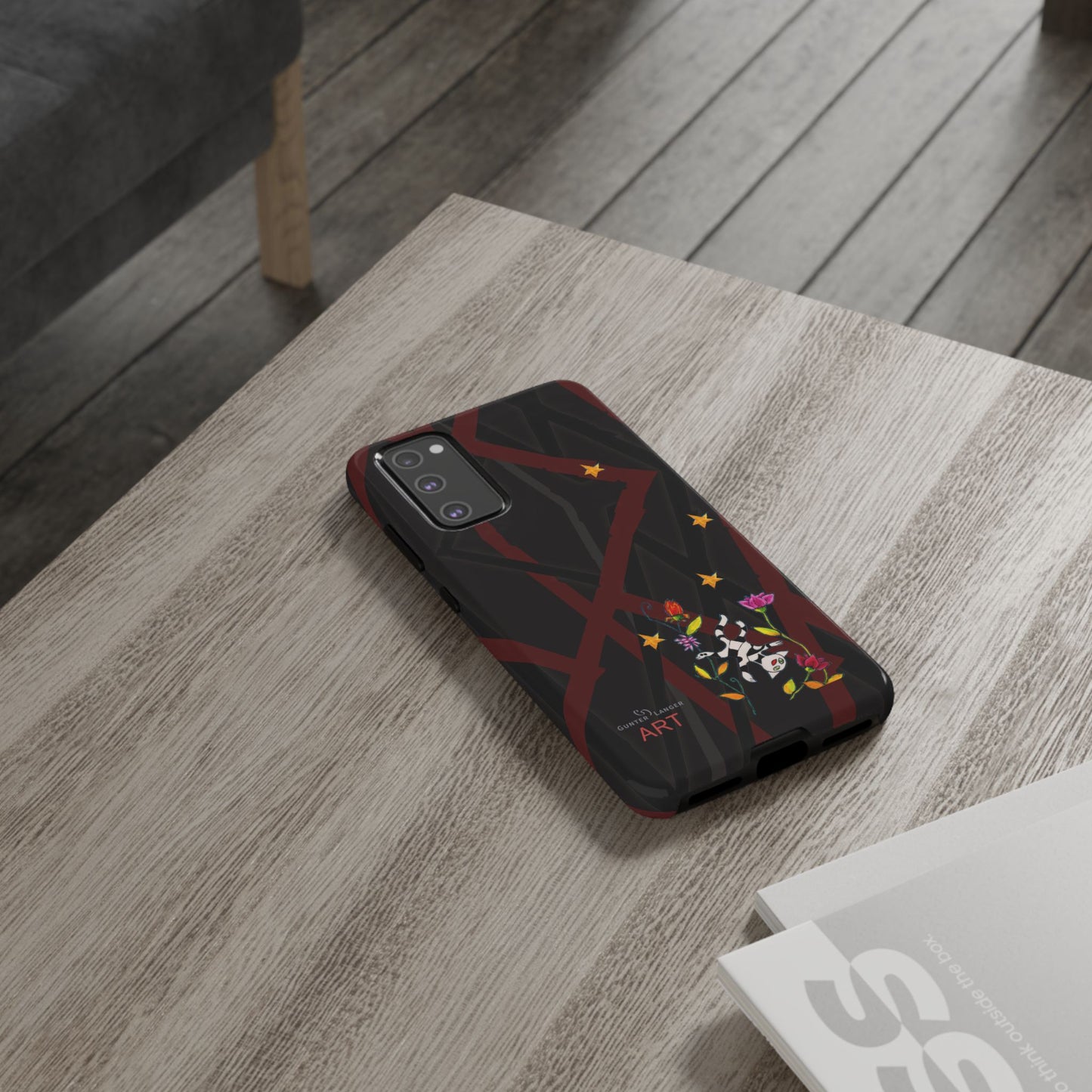 Tough Cases - Google Pixel - Samsung Galaxy - Motiv: Katze schwebt und Ranken, H 5,26 cm, Mikado3