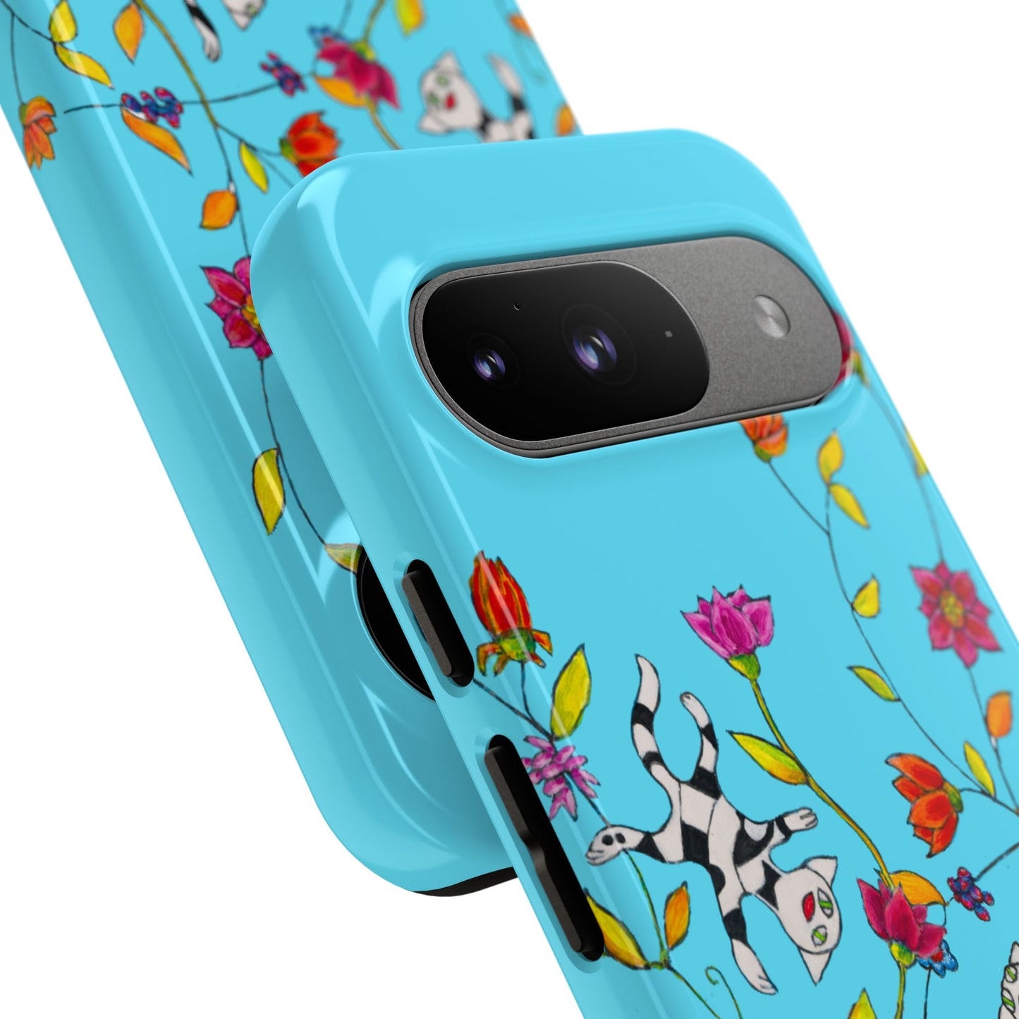 Tough Cases - Google Pixel - Samsung Galaxy - Motiv: Karierte Katzen, blau
